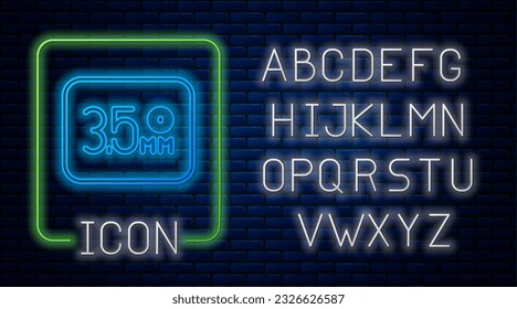 Glowing neon Audio jack icon isolated on brick wall background. Audio cable for connection sound equipment. Plug wire. Musical instrument. Neon light alphabet. Vector