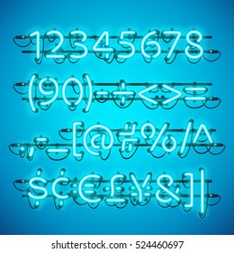 Glowing Neon Azure Blue Numbers. Used pattern brushes included. There are fastening elements in a symbol palette.