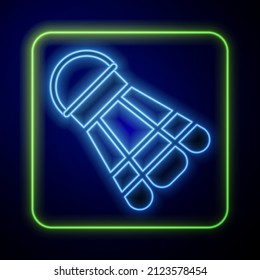 Glowing neon Badminton shuttlecock icon isolated on blue background. Sport equipment.  Vector