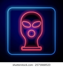 Glowing neon Balaclava icon isolated on black background. A piece of clothing for winter sports or a mask for a criminal or a thief.  Vector