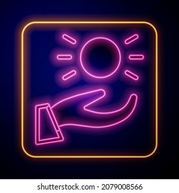 Glühender Neonball, der über der Hand schwingt Symbol einzeln auf schwarzem Hintergrund. Federungssymbol.  Vektorgrafik