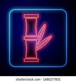 Glowing neon Bamboo icon isolated on blue background.  Vector Illustration
