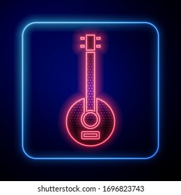 Glowing neon Banjo icon isolated on blue background. Musical instrument.  Vector Illustration