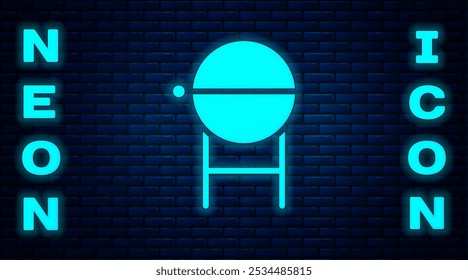 Glowing neon Barbecue grill icon isolated on brick wall background. BBQ grill party.  Vector Illustration