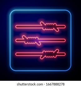 Glowing neon Barbed wire icon isolated on blue background.  Vector Illustration