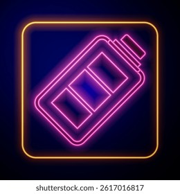 Glowing neon Battery charge level indicator icon isolated on black background.  Vector