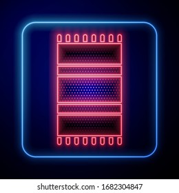 Glowing neon Beach towel icon isolated on blue background.  Vector Illustration