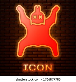Glowing neon Bear skin icon isolated on brick wall background. Vector