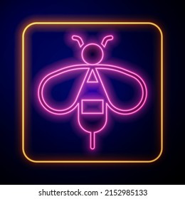 Glowing neon Bee icon isolated on black background. Sweet natural food. Honeybee or apis with wings symbol. Flying insect.  Vector