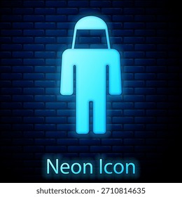 Glowing neon Beekeeper with protect hat icon isolated on brick wall background. Special protective uniform.  Vector