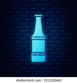 Glowing neon Beer bottle icon isolated on brick wall background. Vector Illustration Glowing neon Beer bottle icon isolated on brick wall background. Vector Illustration
