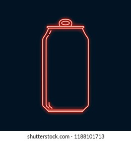 Glowing neon beer can icon. Led luminous sign for signboard or night bar. Vector isolated illustration.