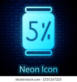 Glowing neon Beer can icon isolated on brick wall background.  Vector