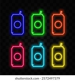 Glowing neon beer can icon. Led light signal for tablet bar or night. Isolated vector illustration.