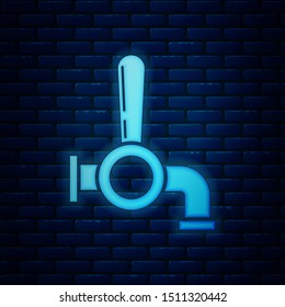 Glowing neon Beer tap icon isolated on brick wall background.  Vector Illustration