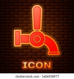 Glowing neon Beer tap icon isolated on brick wall background.  Vector Illustration