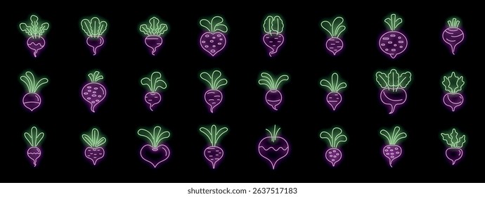 Glowing neon beetroot icons represent healthy eating and farm fresh produce