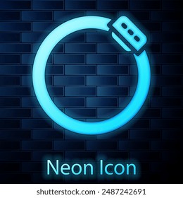 Glowing neon Bicycle brake disc icon isolated on brick wall background.  Vector