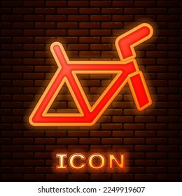 Glowing neon Bicycle frame icon isolated on brick wall background.  Vector