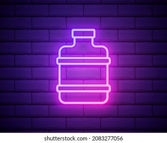 Glowing neon Big bottle with clean water icon isolated on brick wall background. Plastic container for the cooler. Vector.