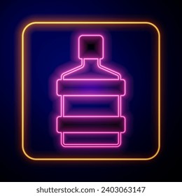 Glowing neon Big bottle with clean water icon isolated on black background. Plastic container for the cooler.  Vector