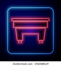 Glowing neon Billiard table icon isolated on black background. Pool table.  Vector