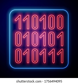 Glowing neon Binary code icon isolated on blue background.  Vector Illustration