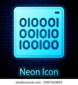 Glowing neon Binary code icon isolated on brick wall background.  Vector