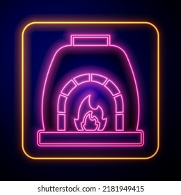 Glowing neon Blacksmith oven icon isolated on black background.  Vector