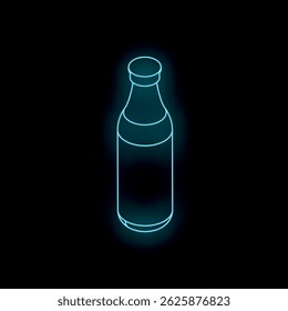 Glowing neon blue beer bottle on dark background, representing nightlife, bars, and alcoholic beverages