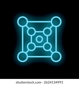 Red de blockchain azul neón brillante que conecta puntos sobre fondo negro