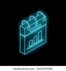 Glowing neon blue calendar icon with bar chart representing data analysis and business scheduling concept