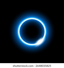 Círculo azul neon brilhante com um efeito brilhante, simbolizando energia futurista e influência tecnológica.