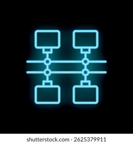 Glowing neon blue client server network connection transferring data