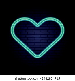 glowing neon blue heart for design and decoration on brick wall vector illustration