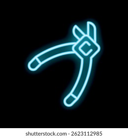 Glowing neon blue icon of a pair of pliers, perfect for signage or design elements related to tools, hardware, or construction