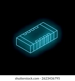 Glowing neon blue integrated circuit symbolizing semiconductor technology, innovation in microelectronics, and the digital future