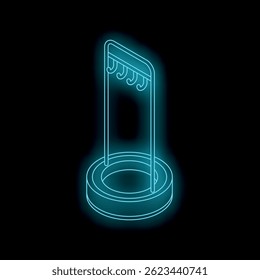 Glowing neon blue isometric clothes rack on black background, perfect for fashion or interior design projects