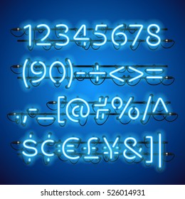 Glowing Neon Blue Numbers. Used pattern brushes included. There are fastening elements in a symbol palette.