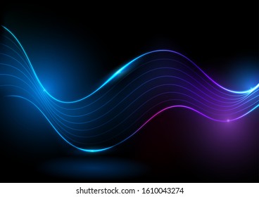 Glowing neon blue purple abstract wavy background. Vector design