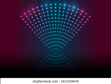 Glowing neon blue purple led particles abstract background. Vector design