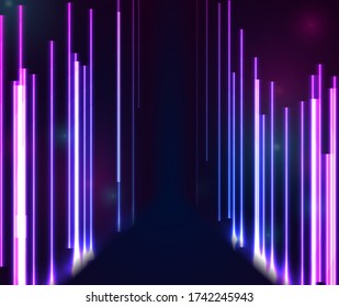 Glowing neon blue purple lines abstract sci-fi background. Technology retro vector design