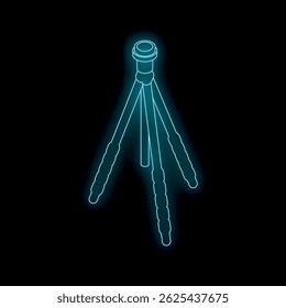 Glowing neon blue tripod on a black background representing photography and videography