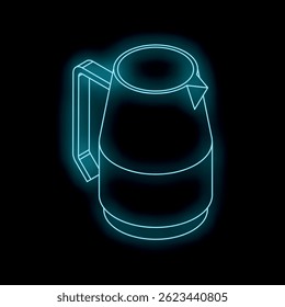 Glowing neon blue water pitcher on a black background, representing a modern and stylish kitchen utensil