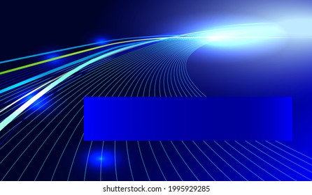 glowing neon blue yellow lines, bright lights, blue vector background, illuminated high speed traffic motion road at night, high speed effect vector, Linkedin banner, facebook cover, instagram post ad