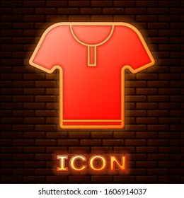 Glowing neon Body armor icon isolated on brick wall background.  Vector Illustration