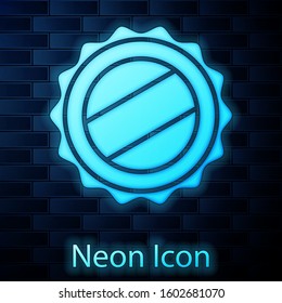 Glowing neon Bottle cap icon isolated on brick wall background.  Vector Illustration