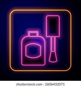 Glowing neon Bottle of nail polish icon isolated on black background.  Vector