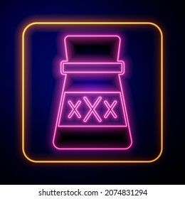 Glowing neon Bottle with potion icon isolated on black background. Flask with magic potion. Happy Halloween party.  Vector