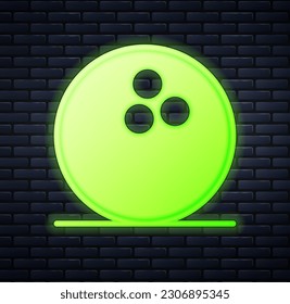 Glowing neon Bowling ball icon isolated on brick wall background. Sport equipment.  Vector